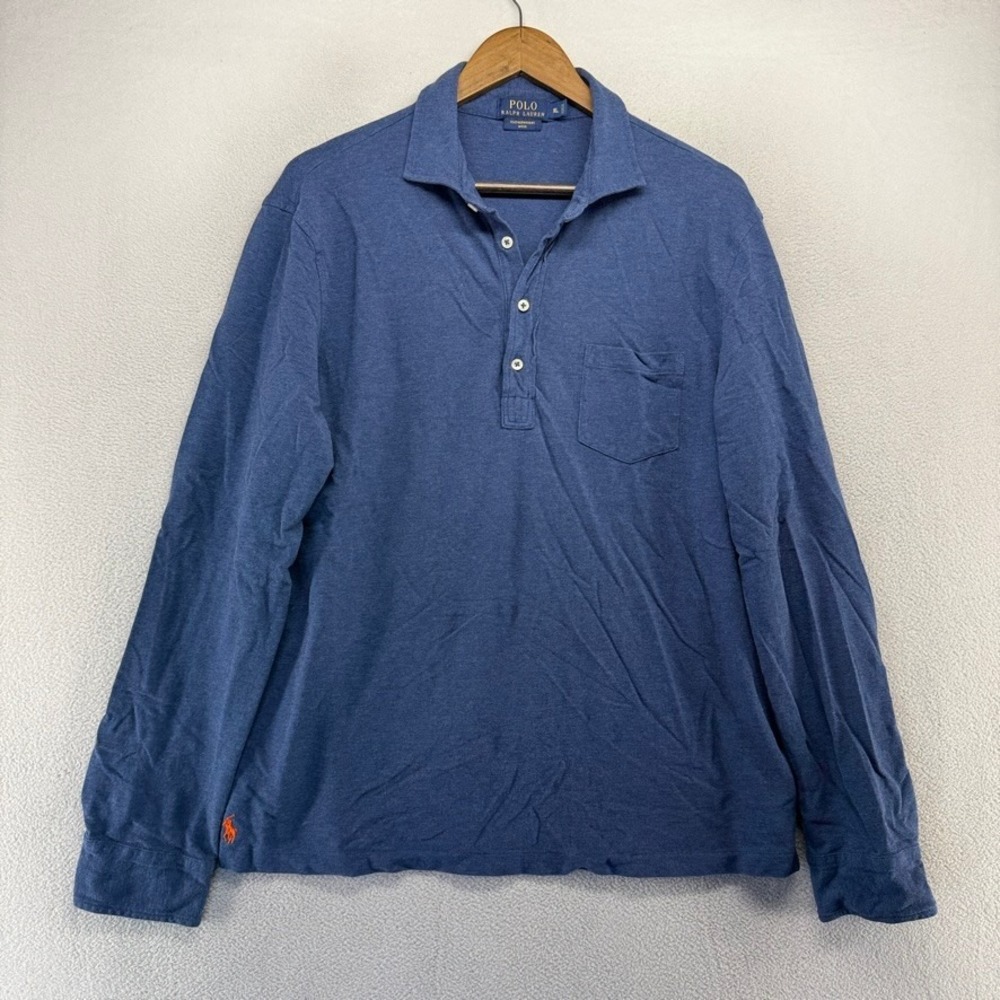 Ralph Lauren Polo Shirt Mens XL Blue Golf Embroidered Featherweight Mesh Pocket
